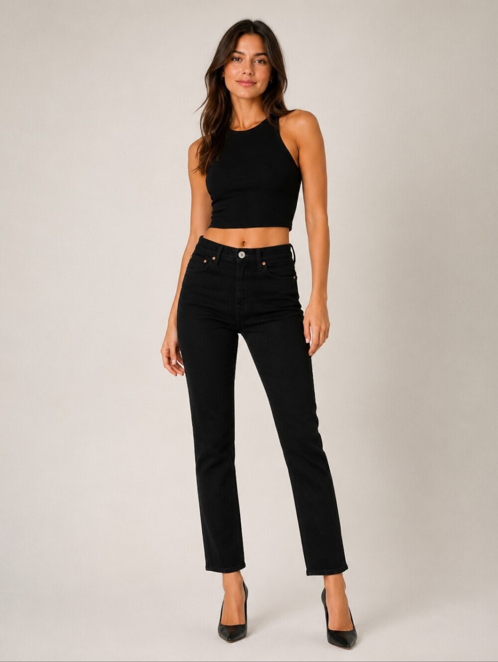 ❤️ NWOT! RE/DONE ORIGINALS 80's HIGH RISE SLIM STRAIGHT JEANS, JET BLACK, 10 (30